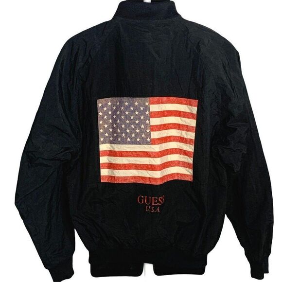 Vintage 80s Guess Windbreaker Jacket American Flag - Picture 1 of 5